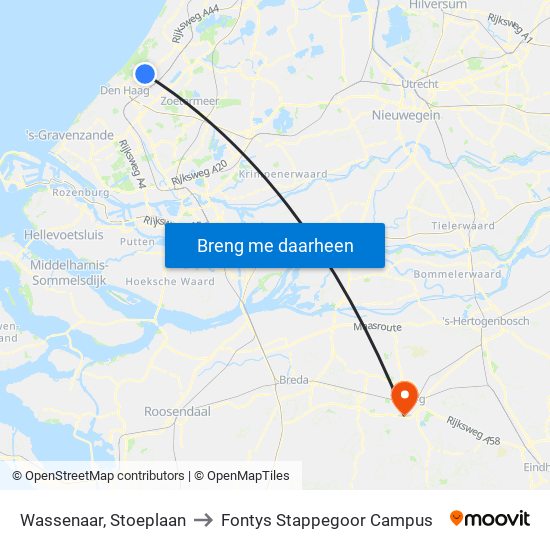 Wassenaar, Stoeplaan to Fontys Stappegoor Campus map