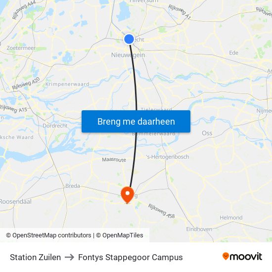 Station Zuilen to Fontys Stappegoor Campus map