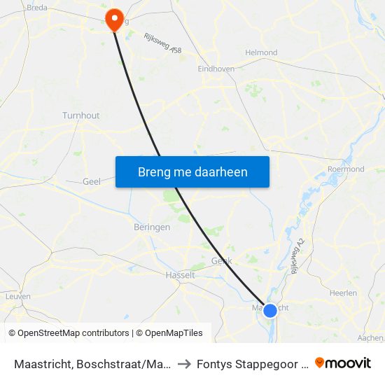 Maastricht, Boschstraat/Maagdendries to Fontys Stappegoor Campus map