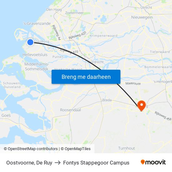 Oostvoorne, De Ruy to Fontys Stappegoor Campus map