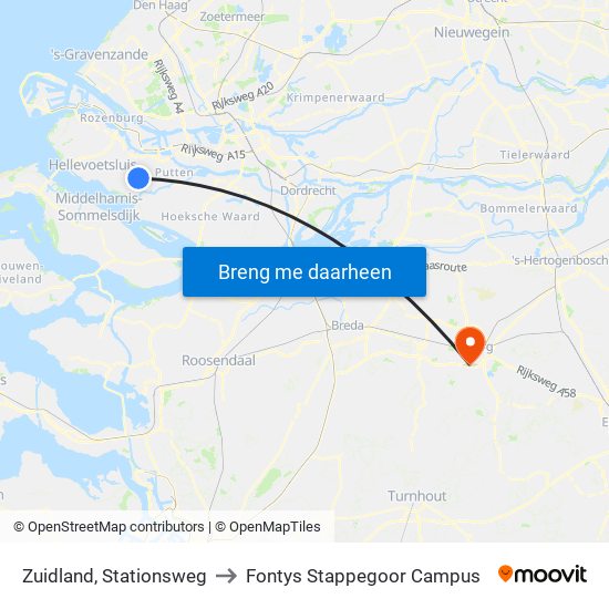 Zuidland, Stationsweg to Fontys Stappegoor Campus map