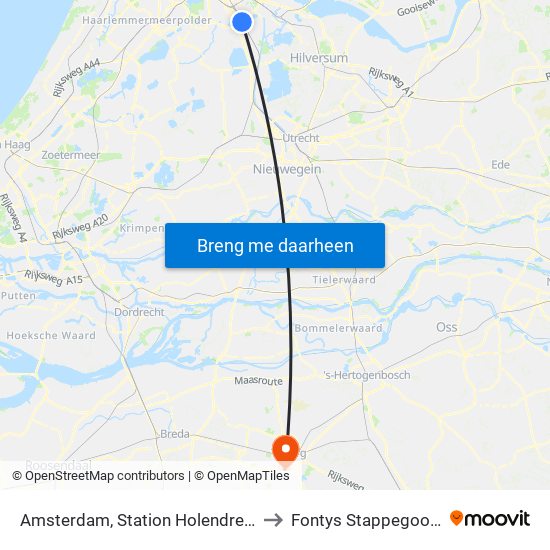 Amsterdam, Station Holendrecht (Perron H) to Fontys Stappegoor Campus map