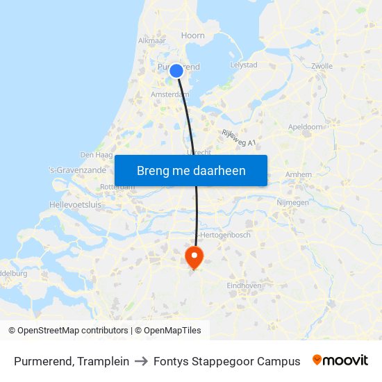 Purmerend, Tramplein to Fontys Stappegoor Campus map