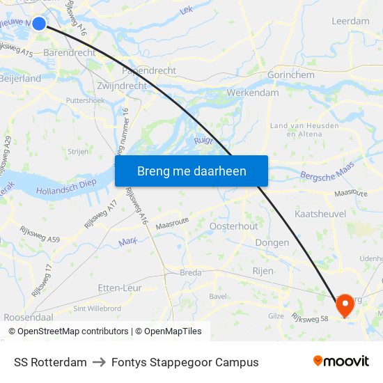 SS Rotterdam to Fontys Stappegoor Campus map