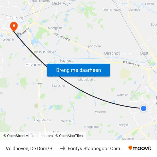 Veldhoven, De Dom/Berg to Fontys Stappegoor Campus map