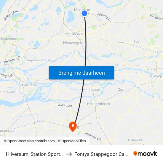 Hilversum, Station Sportpark to Fontys Stappegoor Campus map