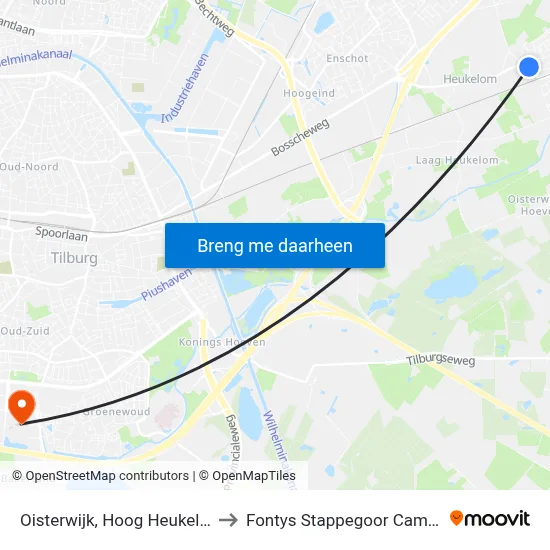 Oisterwijk, Hoog Heukelom to Fontys Stappegoor Campus map
