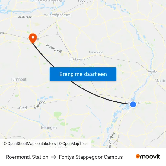 Roermond, Station to Fontys Stappegoor Campus map