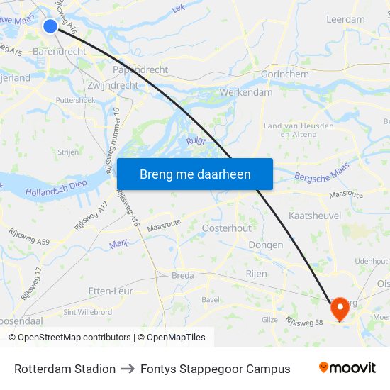 Rotterdam Stadion to Fontys Stappegoor Campus map