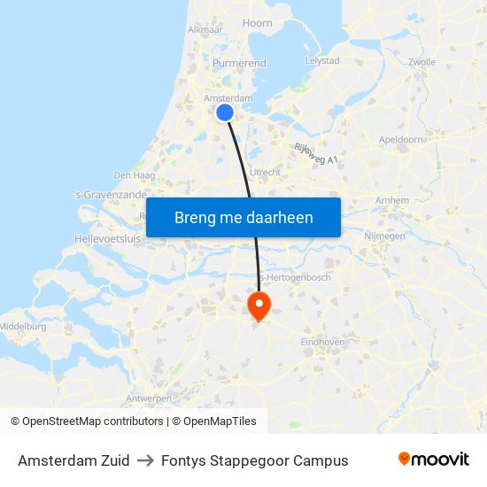 Amsterdam Zuid to Fontys Stappegoor Campus map