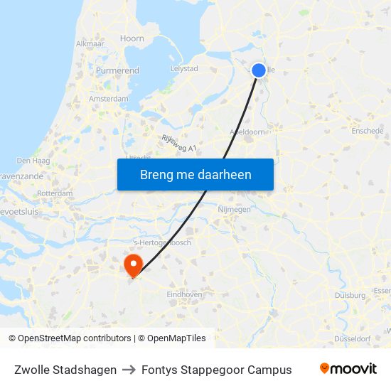 Zwolle Stadshagen to Fontys Stappegoor Campus map