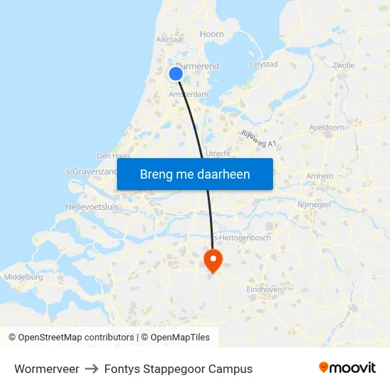 Wormerveer to Fontys Stappegoor Campus map