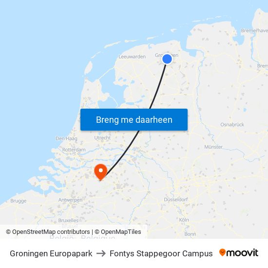 Groningen Europapark to Fontys Stappegoor Campus map