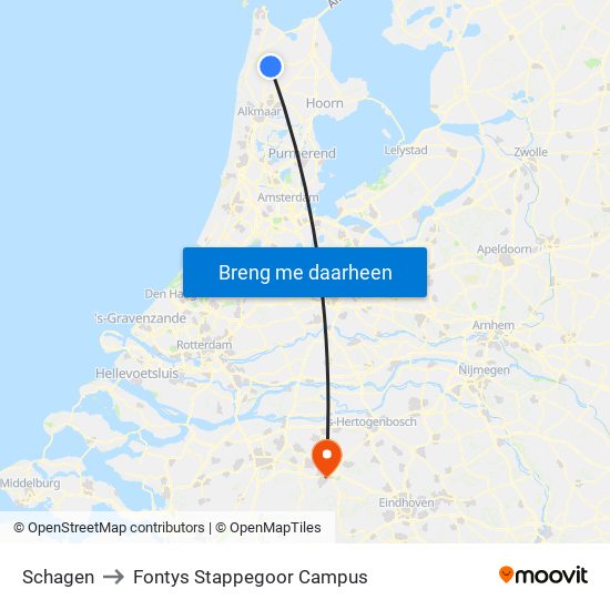 Schagen to Fontys Stappegoor Campus map