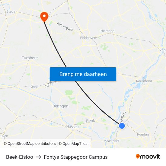 Beek-Elsloo to Fontys Stappegoor Campus map