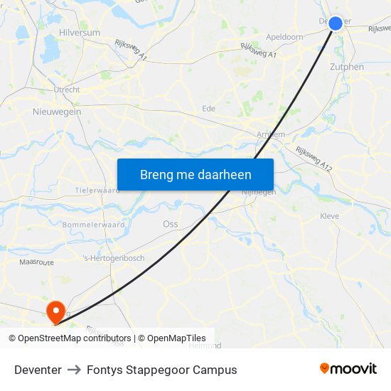 Deventer to Fontys Stappegoor Campus map