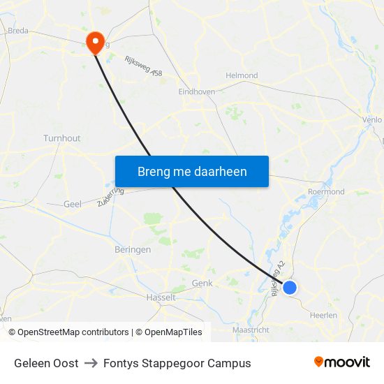 Geleen Oost to Fontys Stappegoor Campus map