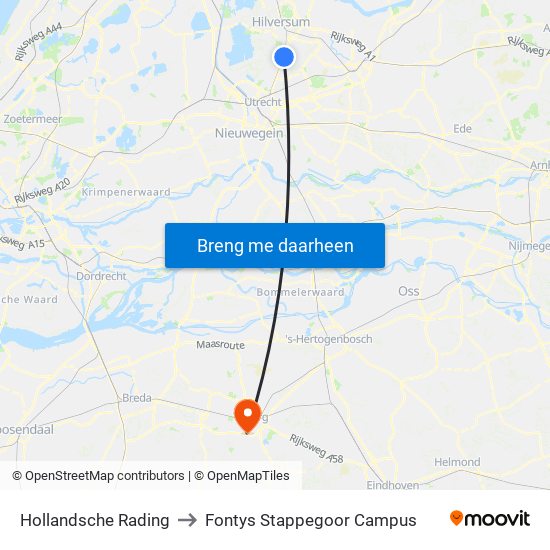 Hollandsche Rading to Fontys Stappegoor Campus map