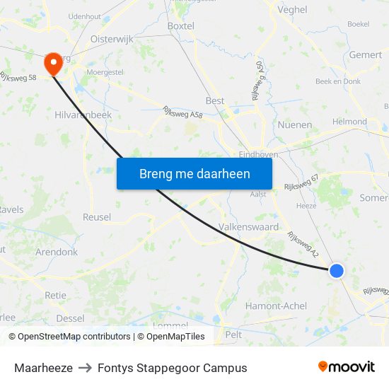 Maarheeze to Fontys Stappegoor Campus map