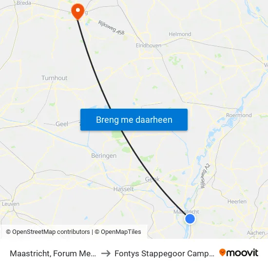 Maastricht, Forum Mecc to Fontys Stappegoor Campus map