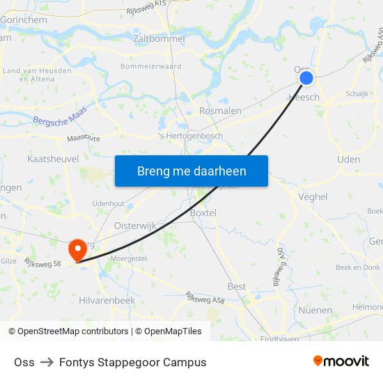 Oss to Fontys Stappegoor Campus map