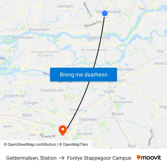 Geldermalsen, Station to Fontys Stappegoor Campus map