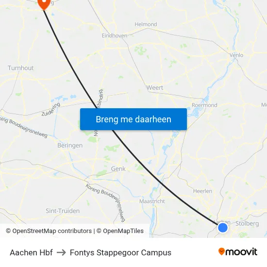 Aachen Hbf to Fontys Stappegoor Campus map