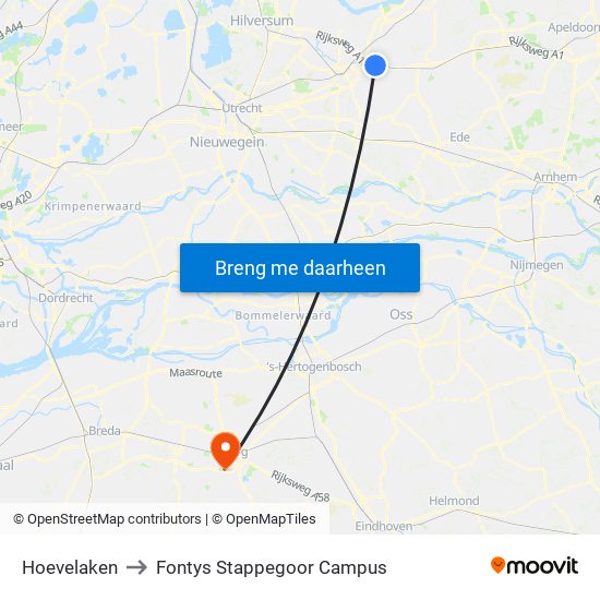 Hoevelaken to Fontys Stappegoor Campus map