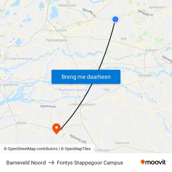 Barneveld Noord to Fontys Stappegoor Campus map