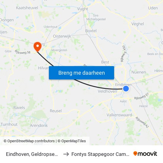 Eindhoven, Geldropseweg to Fontys Stappegoor Campus map