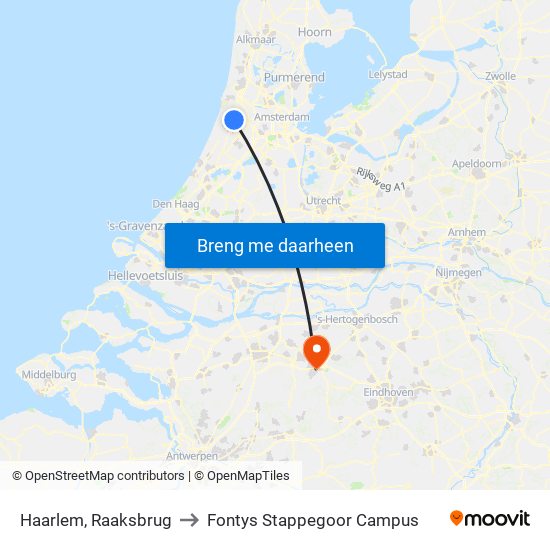 Haarlem, Raaksbrug to Fontys Stappegoor Campus map