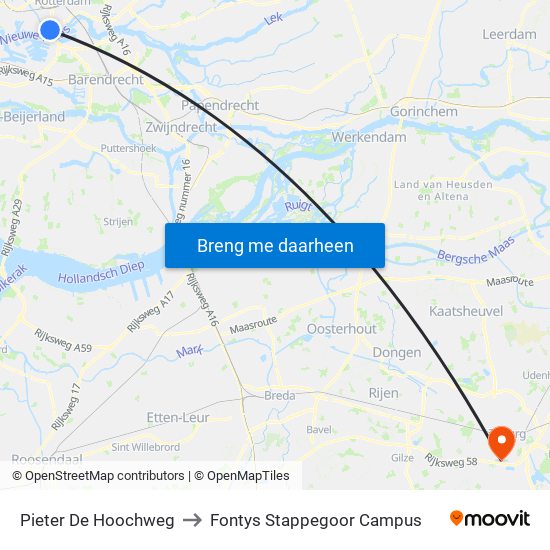 Pieter De Hoochweg to Fontys Stappegoor Campus map