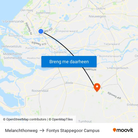 Melanchthonweg to Fontys Stappegoor Campus map