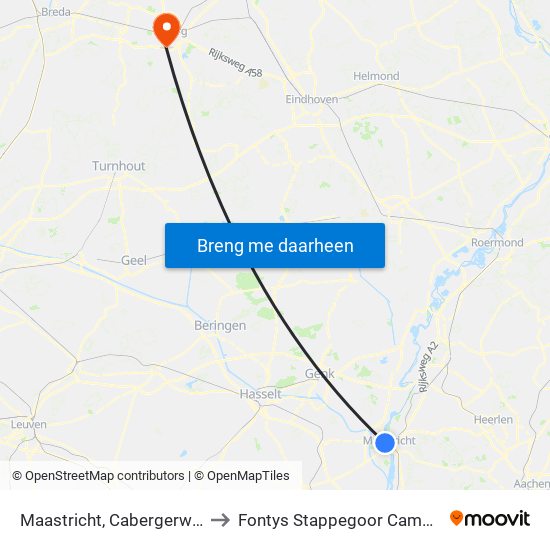 Maastricht, Cabergerweg to Fontys Stappegoor Campus map