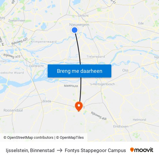 Ijsselstein, Binnenstad to Fontys Stappegoor Campus map