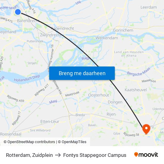 Rotterdam, Zuidplein to Fontys Stappegoor Campus map