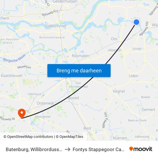Batenburg, Willibrordusstraat to Fontys Stappegoor Campus map