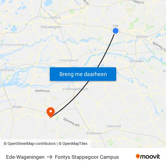 Ede-Wageningen to Fontys Stappegoor Campus map