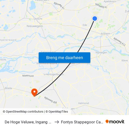 De Hoge Veluwe, Ingang Otterlo to Fontys Stappegoor Campus map