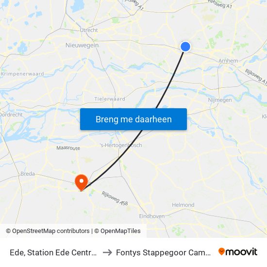 Ede, Station Ede Centrum to Fontys Stappegoor Campus map