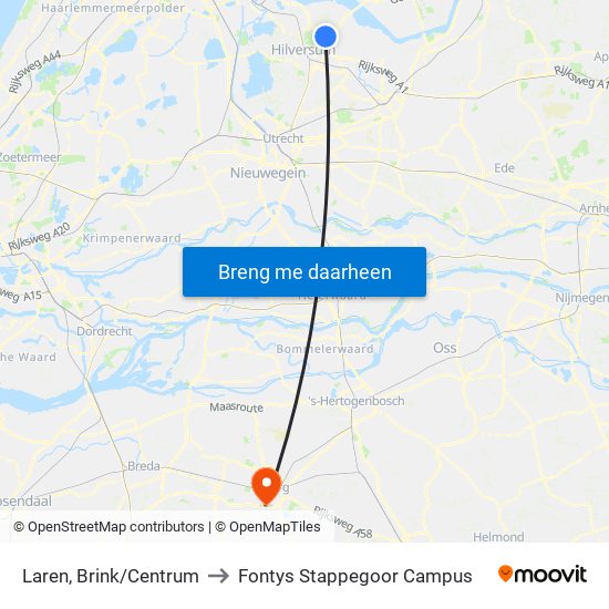 Laren, Brink/Centrum to Fontys Stappegoor Campus map