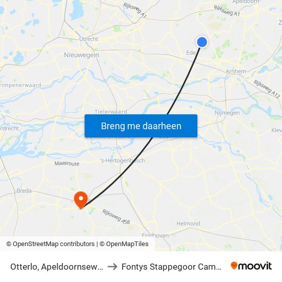 Otterlo, Apeldoornseweg to Fontys Stappegoor Campus map