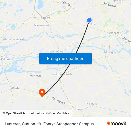 Lunteren, Station to Fontys Stappegoor Campus map