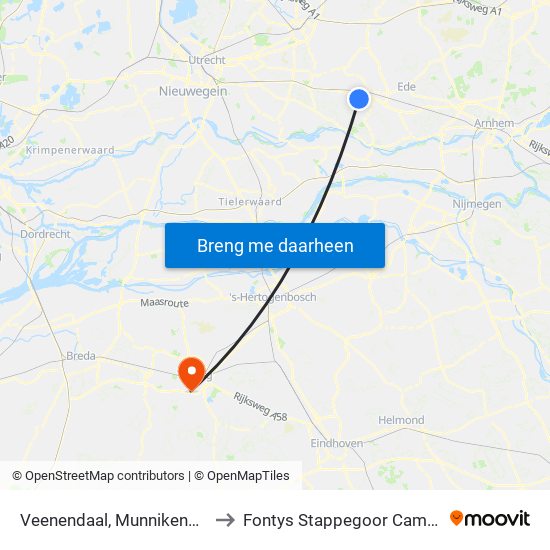 Veenendaal, Munnikenweg to Fontys Stappegoor Campus map