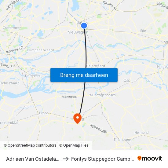 Adriaen Van Ostadelaan to Fontys Stappegoor Campus map