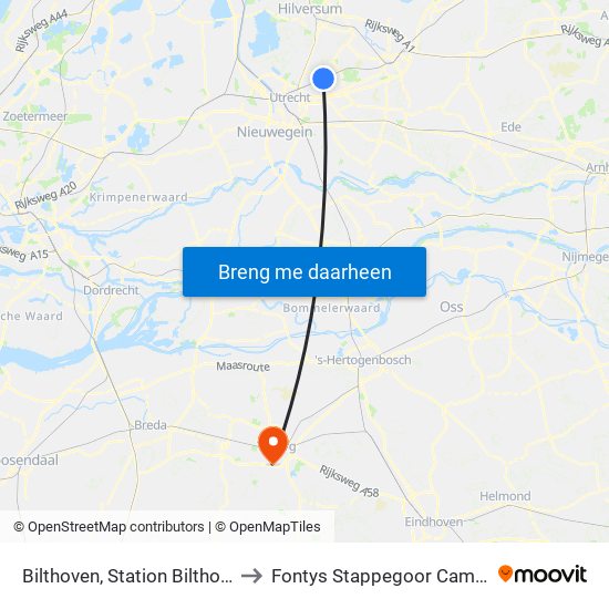 Bilthoven, Station Bilthoven to Fontys Stappegoor Campus map