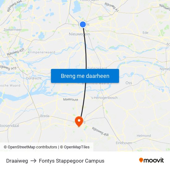 Draaiweg to Fontys Stappegoor Campus map