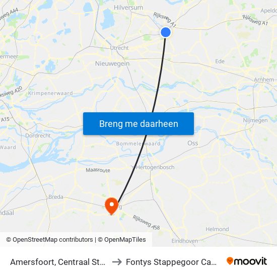Amersfoort, Centraal Station to Fontys Stappegoor Campus map
