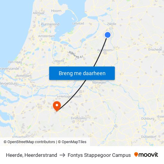Heerde, Heerderstrand to Fontys Stappegoor Campus map