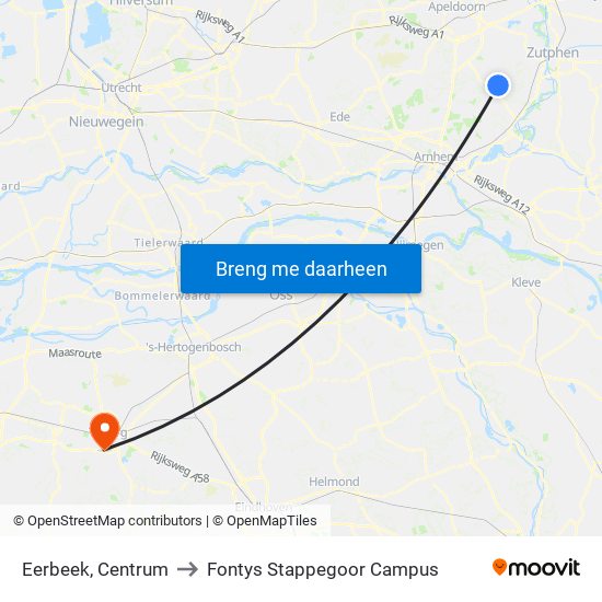 Eerbeek, Centrum to Fontys Stappegoor Campus map